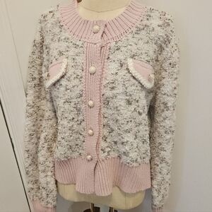 PRETTY IN PINK TWEED KNIT SWEATER